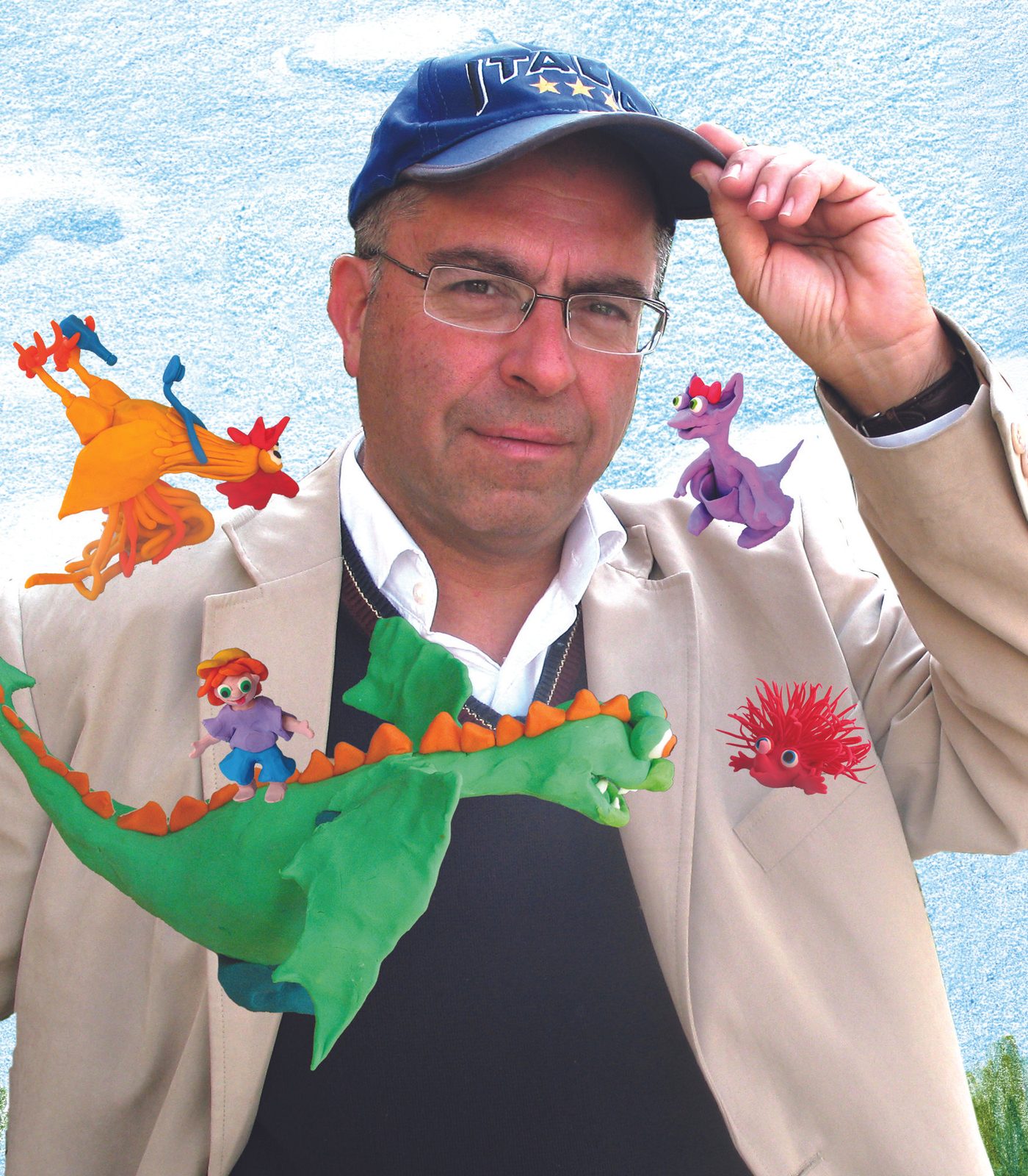 Mel Rosenberg with some of his clay characters